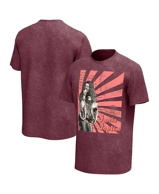 Men's Maroon Distressed Janis Joplin Scripts Washed Graphic T-shirt