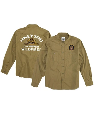 Men's American Needle Olive Distressed Smokey the Bear Daily Grind Button-Up Long Sleeve Shirt