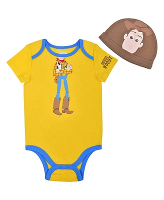 Baby Boys and Girls Yellow Toy Story Woody Bodysuit Hat Set