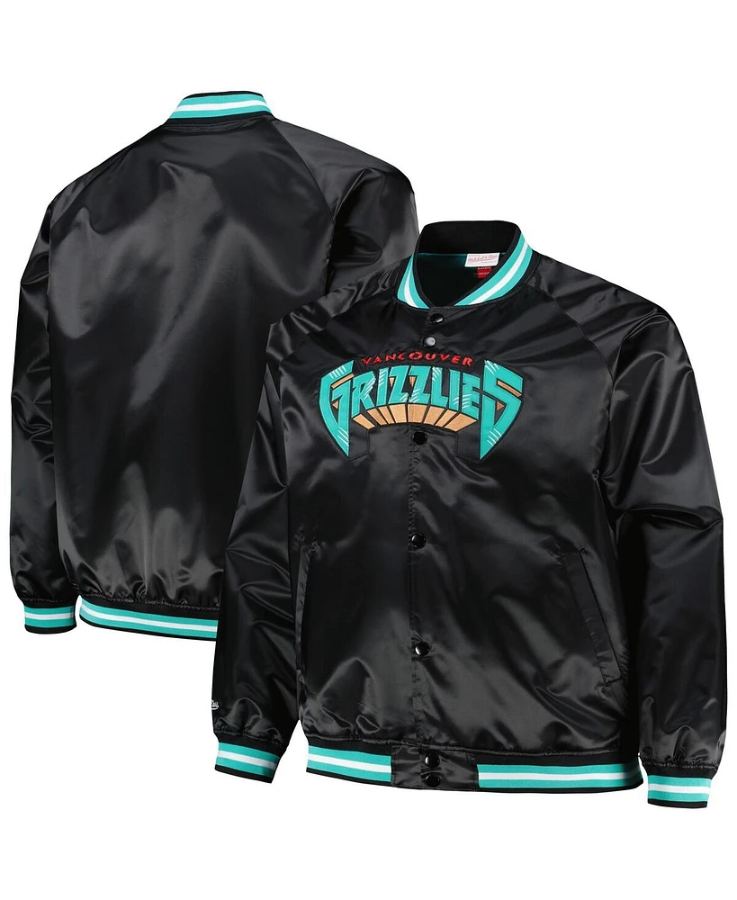 Men's Mitchell & Ness Black Vancouver Grizzlies Big and Tall Hardwood Classics Wordmark Satin Raglan Full-Zip Jacket