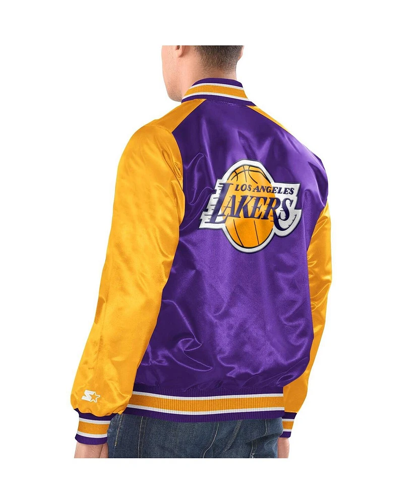 Men's Starter Purple, Gold Los Angeles Lakers Renegade Satin Full-Snap Varsity Jacket