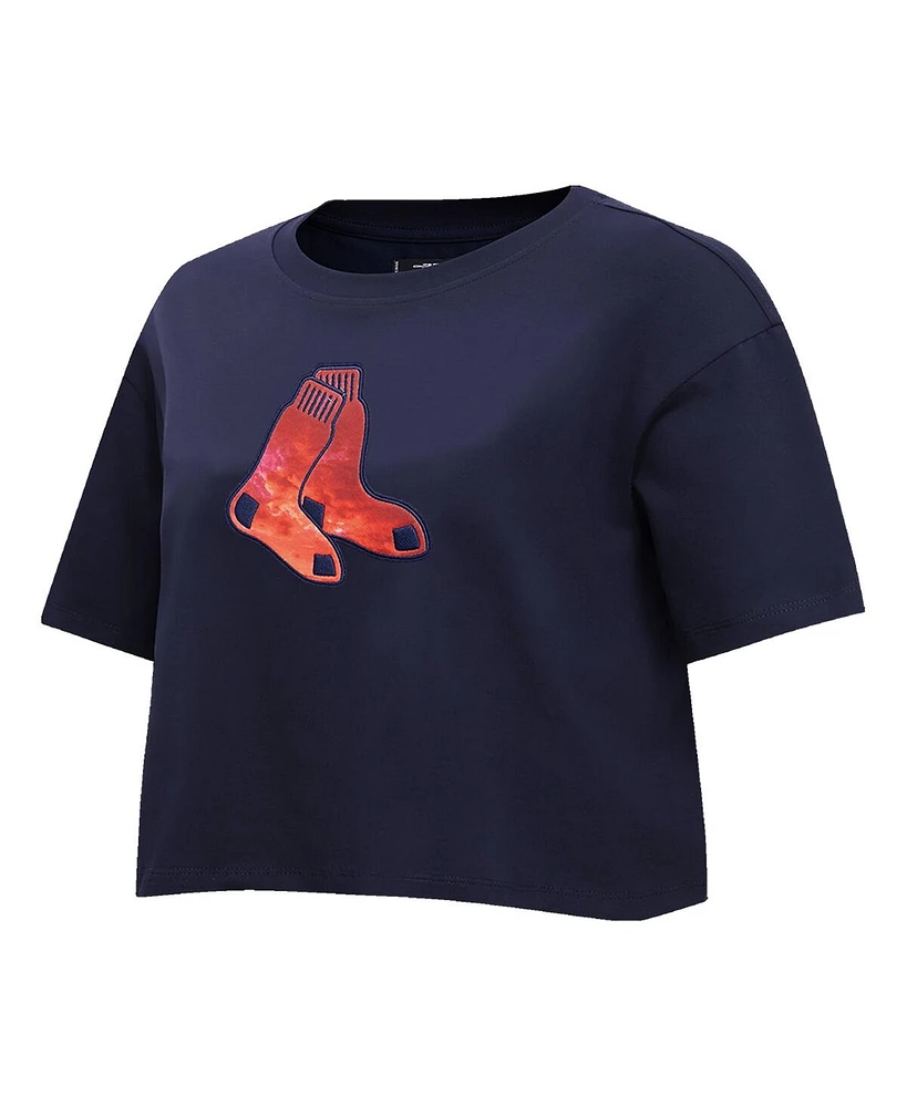 Women's Pro Standard Navy Boston Red Sox Painted Sky Boxy Cropped T-shirt