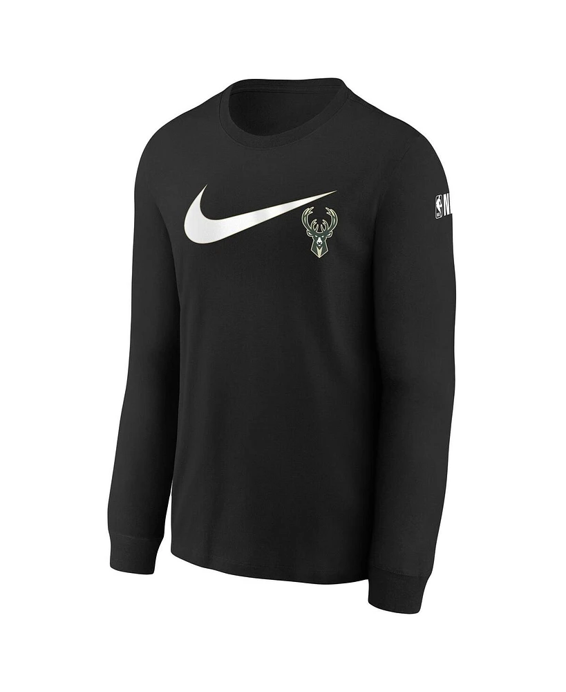 Big Boys Nike Black Milwaukee Bucks Swoosh Long Sleeve T-shirt