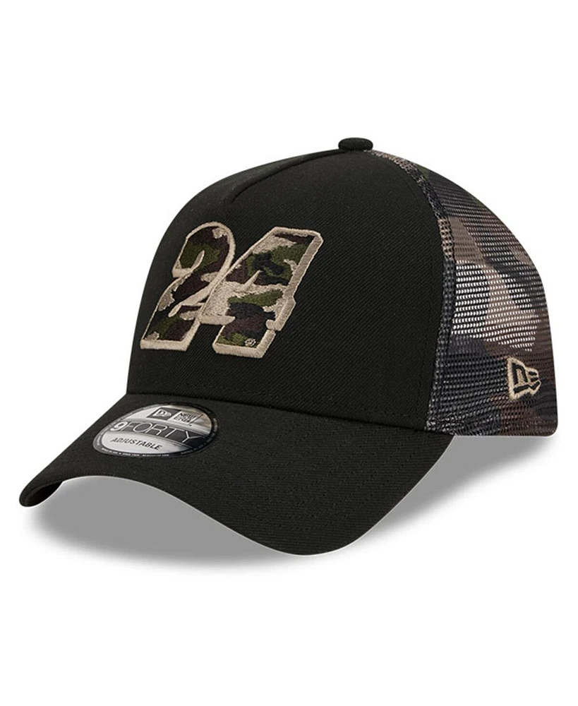 Men's New Era Black William Byron Camo 9FORTY A-Frame Trucker Adjustable Hat