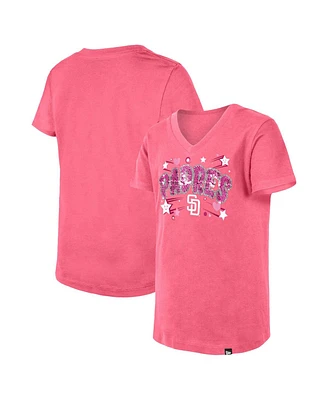 Big Girls New Era Pink San Diego Padres Sequin V-Neck T-shirt