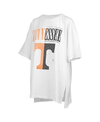 Women's Pressbox White Distressed Tennessee Volunteers Lickety-Split Oversized T-shirt