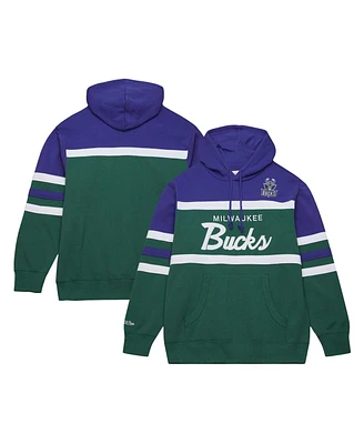 Men's Mitchell & Ness Green, Purple Milwaukee Bucks Head Coach Pullover Hoodie