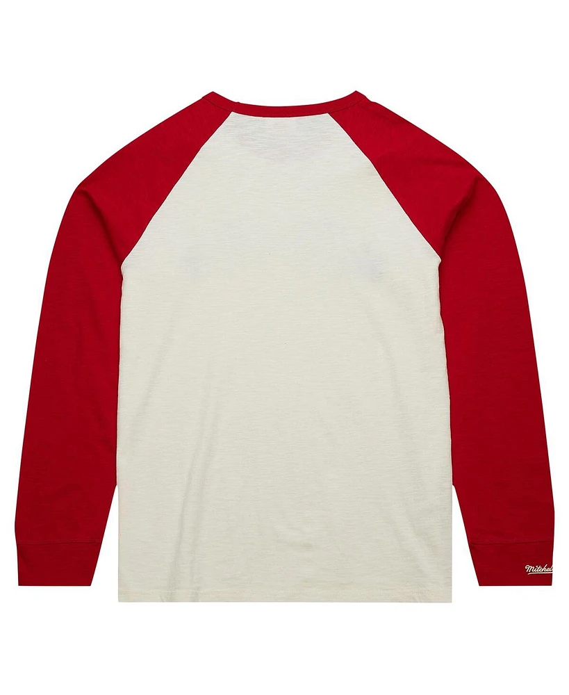 Men's Mitchell & Ness Cream Chicago Blackhawks Legendary Slub Vintage-Like Raglan Long Sleeve T-shirt