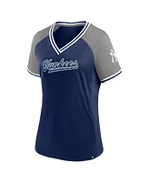 Fanatics Women's Navy New York Yankees Glitz Glam League Diva Raglan V-Neck T-Shirt