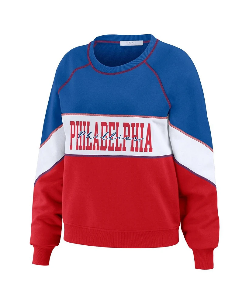 Women's Wear by Erin Andrews Royal, Red Philadelphia Phillies Crewneck Pullover Sweatshirt