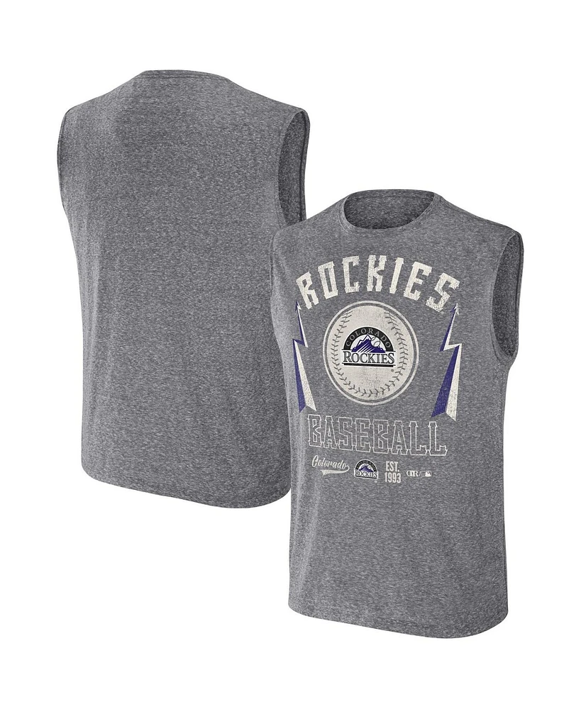 Men's Darius Rucker Collection by Fanatics Charcoal Distressed Colorado Rockies Relaxed-Fit Muscle Tank Top