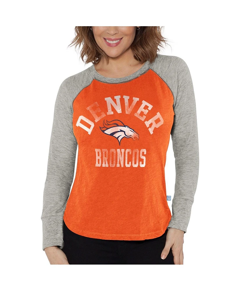 Women's G-iii 4Her by Carl Banks Orange, Heather Gray Distressed Denver Broncos Waffle Knit Raglan Long Sleeve T-shirt