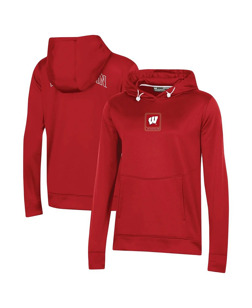 Women's Under Armour Red Wisconsin Badgers 2023 Sideline Performance Pullover Hoodie