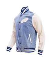 Men's Pro Standard Denim Distressed Philadelphia Eagles Varsity Blues Full-Snap Varsity Jacket