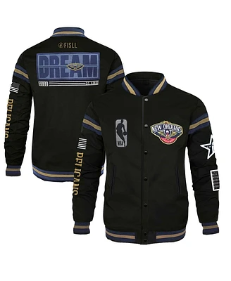 Men's and Women's Fisll x Black History Collection Black New Orleans Pelicans Full-Snap Varsity Jacket