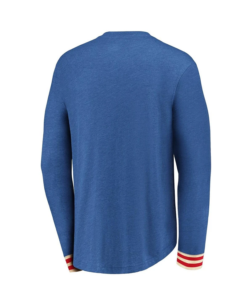 Men's Fanatics Heathered Blue New York Rangers True Classics Henley Long Sleeve T-shirt