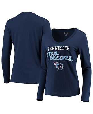 Women's G-iii 4Her by Carl Banks Navy Tennessee Titans Post Season Long Sleeve V-Neck T-shirt