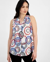 Ak Anne Klein Petite Printed V-Neck Sleeveless Top