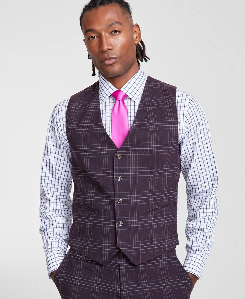 Tayion Collection Men's Classic-Fit Plaid Suit Vest