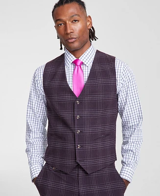 Tayion Collection Men's Classic-Fit Plaid Suit Vest