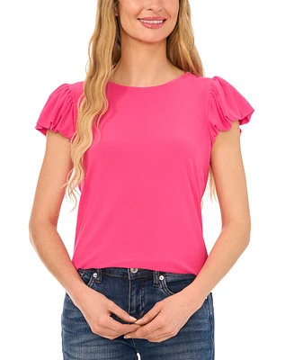 CeCe Women's Date Night Cap Bubble Sleeve Tee with Bow Tie Back