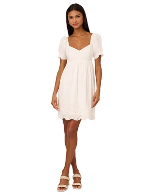 Adrianna by Papell Women's Cotton Eyelet Puff-Sleeve Fit & Flare Dress