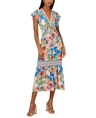 Adrianna by Papell Women's Smocked-Waist Flutter-Sleeve Dress