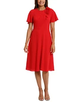 London Times Women's Rosette Flutter-Sleeve Midi Dress