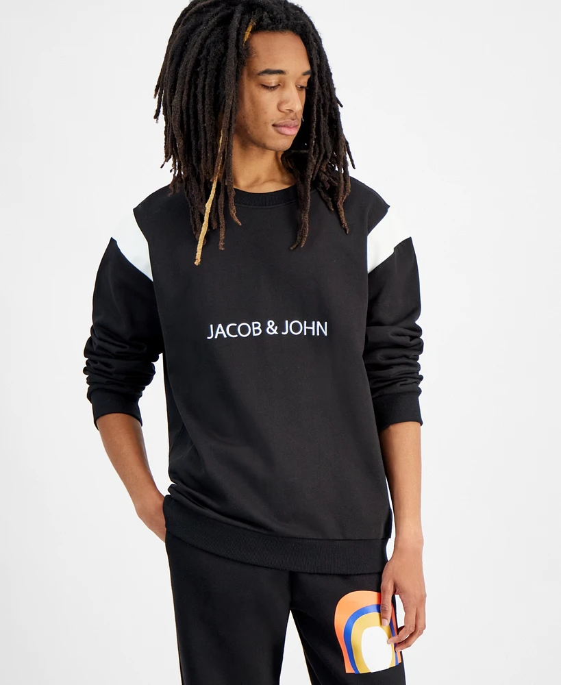 Jacob & John Men's Crewneck Leather-Trimmed Sweatshirt