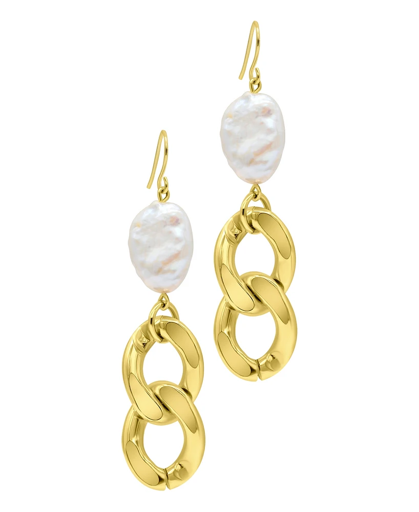 Adornia 14K Gold-Plated Cultured Freshwater Pearl Curb Chain Earrings