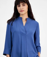 Anne Klein Women's Split-Neck 3/4-Sleeve Tunic Top