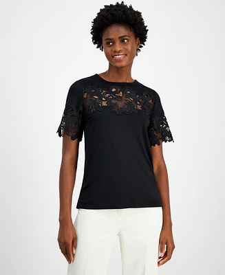 Anne Klein Women's Harmony Lace-Trim Short-Sleeve Top