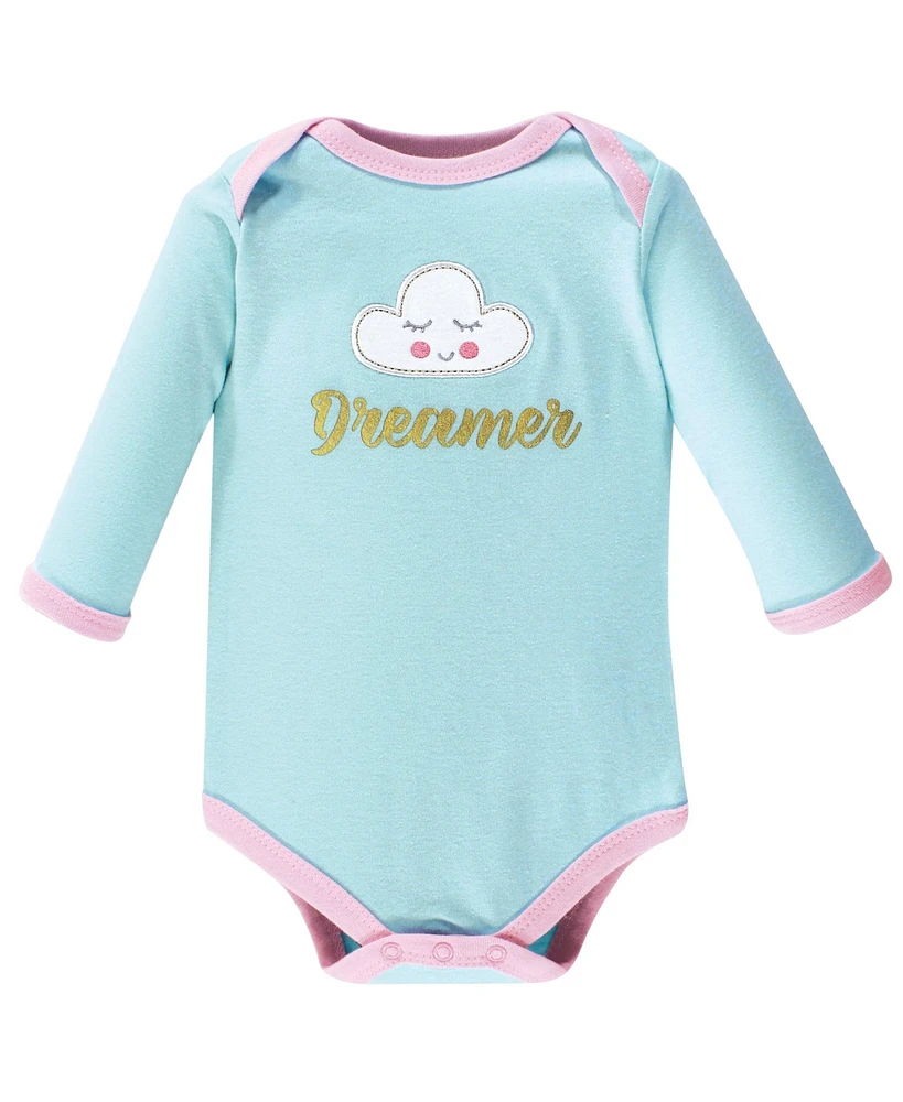 Luvable Friends Baby Girl Cotton Long-Sleeve Bodysuits 5pk, Dreamer