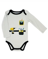 Baby Mode Boys Construction Long Sleeve Bodysuit, Pants and Socks, 3 Piece Set