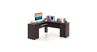 Slickblue L-Shaped Office Desk with Storage Drawers and Keyboard Tray