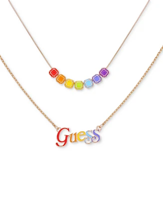 Guess Gold-Tone Rainbow Logo Two-Row Necklace, 20" + 2" extender