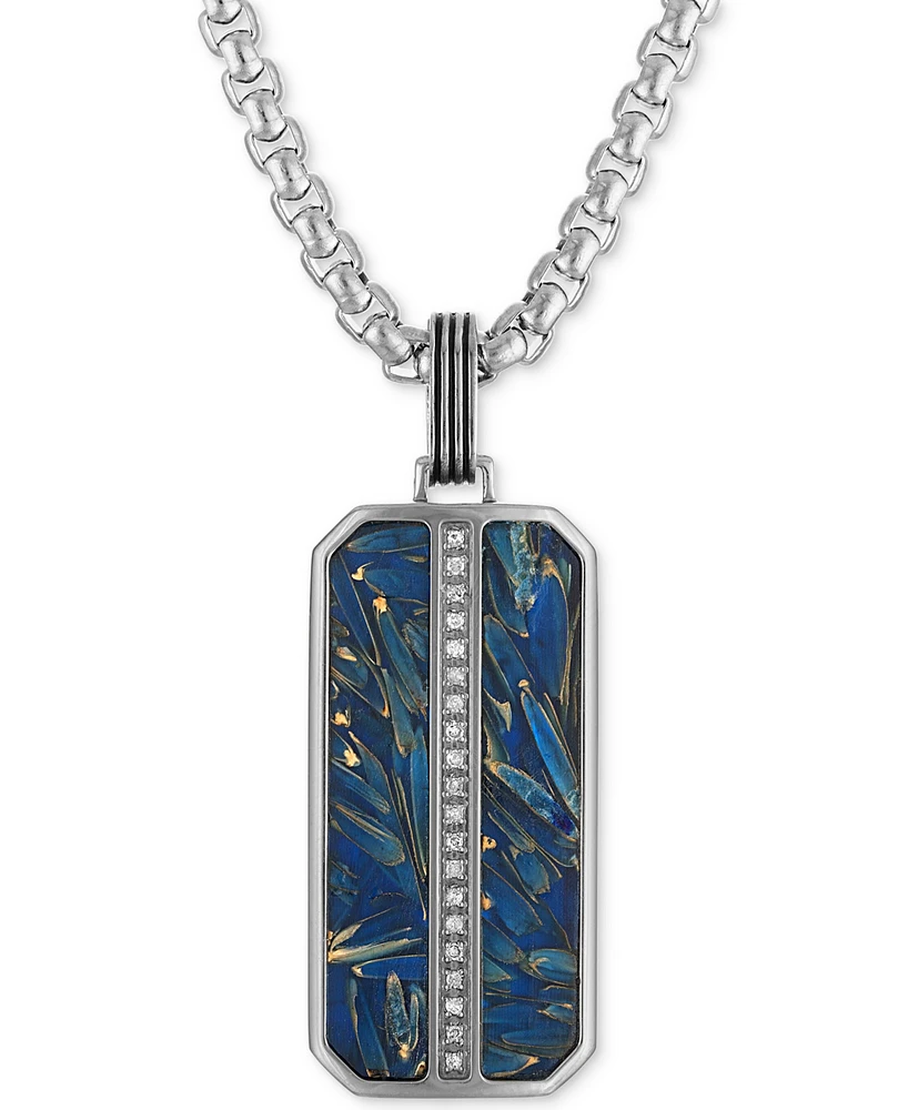 Esquire Men's Jewelry Diamond Vertical Line Dog Tag 22" Pendant Necklace (1/10 ct. t.w.) in Blue Carbon Fiber & Stainless Steel, Created for Macy's