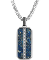 Esquire Men's Jewelry Diamond Vertical Line Dog Tag 22" Pendant Necklace (1/10 ct. t.w.) in Blue Carbon Fiber & Stainless Steel, Created for Macy's