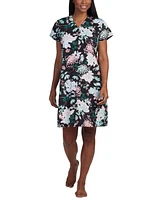 Miss Elaine Women's Short-Sleeve Floral Snap Robe