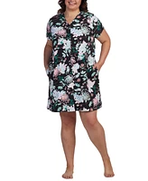 Miss Elaine Plus Floral Short-Sleeve Snap Robe