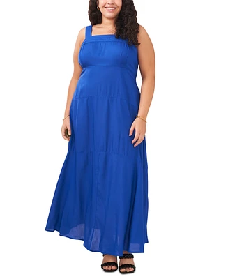 Vince Camuto Plus Smocked Back Tiered Sleeveless Maxi Dress