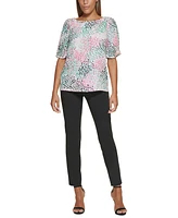 Dkny Petite Printed Embellished Elbow-Sleeve Blouse