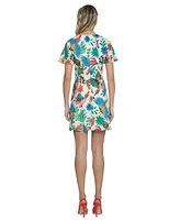 Donna Morgan Women's Cotton Tropical-Print Mini Dress