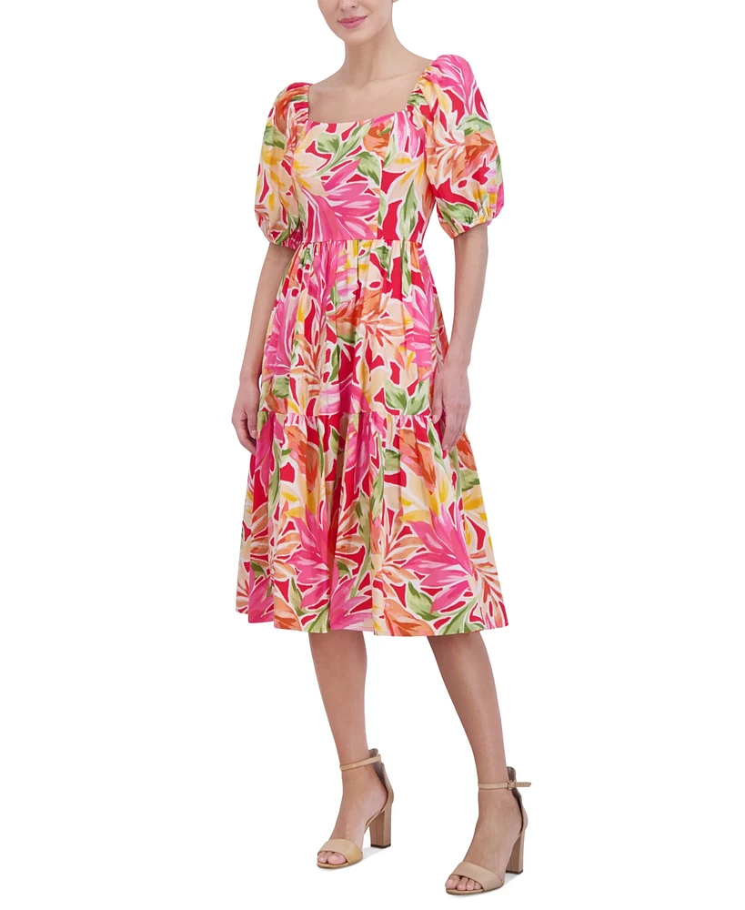 Vince Camuto Women's Floral-Print Puff-Sleeve Midi Dress