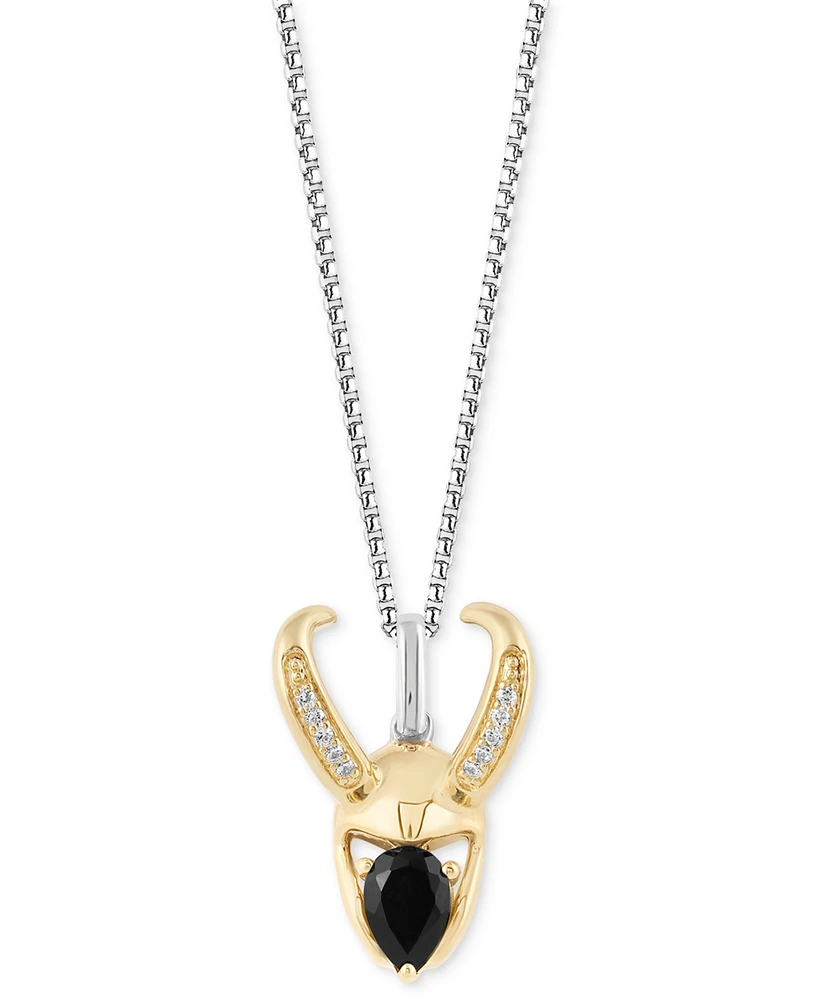 Wonder Fine Jewelry Onyx & Diamond (1/10 ct. t.w.) Loki 18" Pendant Necklace in Sterling Silver & Gold-Plate