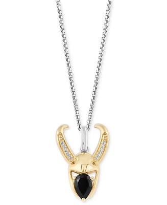 Wonder Fine Jewelry Onyx & Diamond (1/10 ct. t.w.) Loki 18" Pendant Necklace in Sterling Silver & Gold-Plate