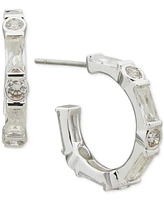 Anne Klein Silver-Tone Small Cubic Zirconia C-Hoop Earrings, 0.67"