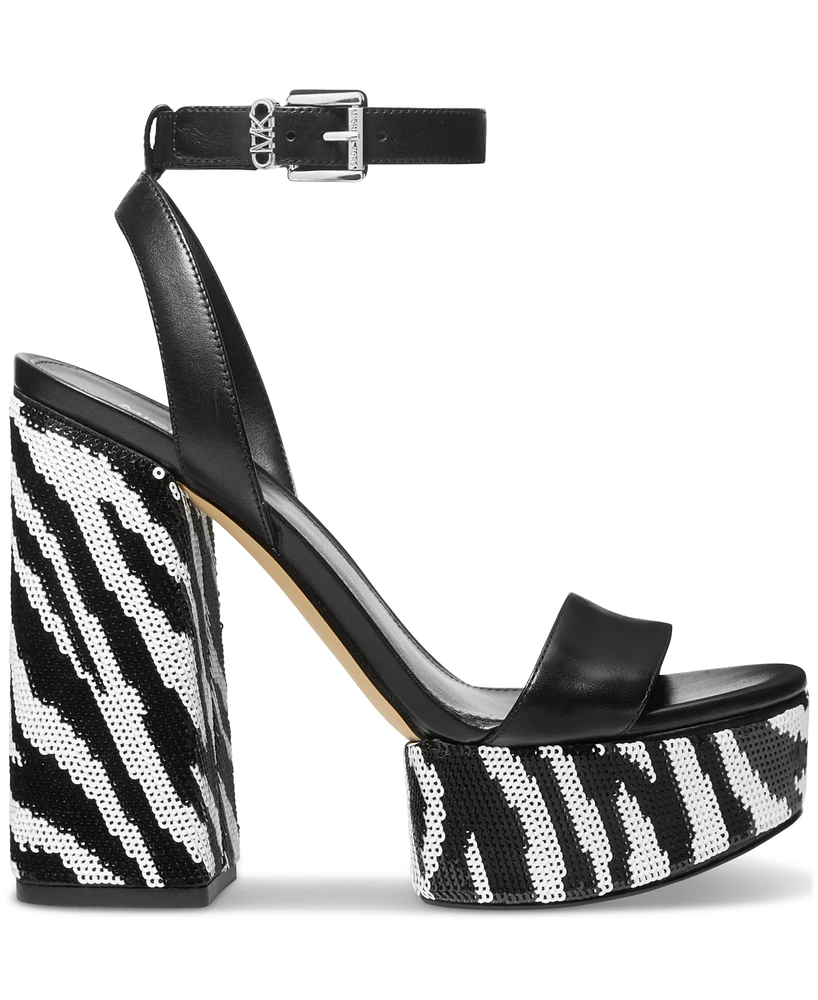 Michael Kors Women's Ashton Zebra Sequin High Heel Platform Sandals