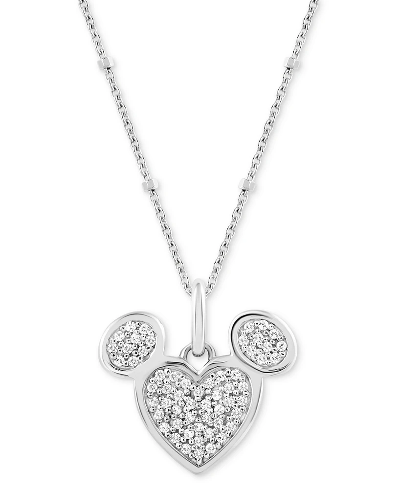 Wonder Fine Jewelry Diamond Cluster Mickey Mouse Heart 18" Pendant Necklace (1/6 ct. t.w.) in Sterling Silver