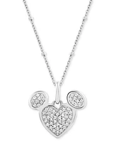 Wonder Fine Jewelry Diamond Cluster Mickey Mouse Heart 18" Pendant Necklace (1/6 ct. t.w.) in Sterling Silver